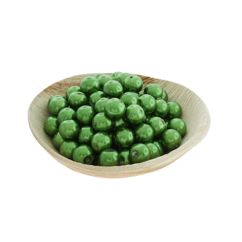 Perles de Verre Rondes 10mm - 12mm - Choisissez Votre Taille - Vert Nacré - 1 Rang 85 Perles - BD2721