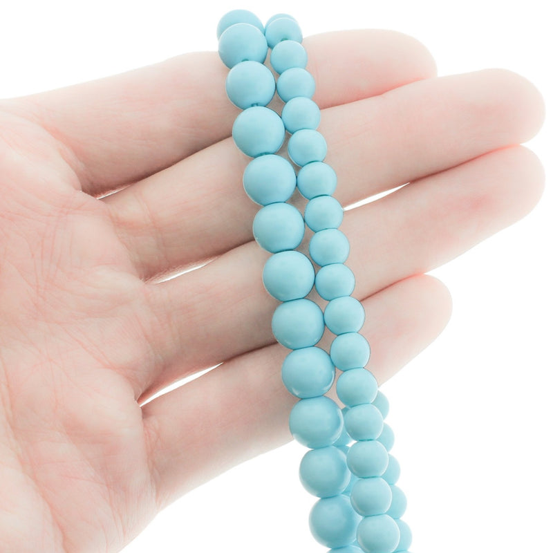 Round Glass Beads 6mm - 8mm - Choose Your Size - Sky Blue - 1 Full 31" Strand - BD2737