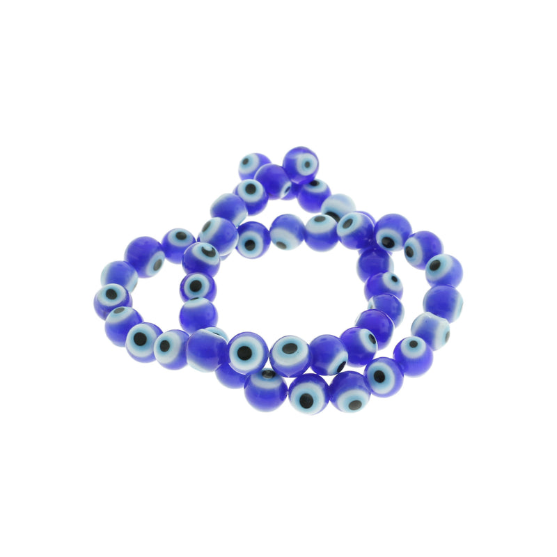 Perles de verre rondes 6mm - 10mm - Choisissez votre taille - Mauvais œil bleu et blanc - 1 brin complet de 14" - BD2738