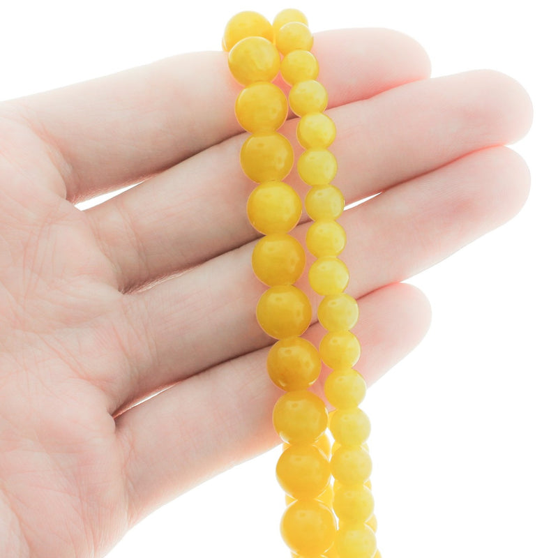 Round Natural Jade Beads 6mm -8mm - Choose Your Size - Sunshine Yellow - 1 Full 15" Strand - BD2739
