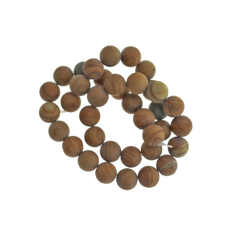 Perles rondes en pierre de grain naturel 4mm - 12mm - Choisissez votre taille - Marron givré - 1 brin complet - BD2751