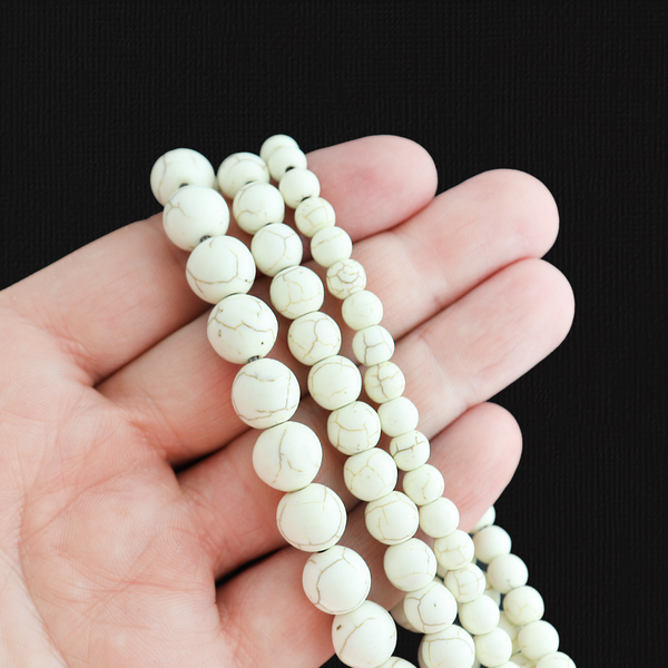 Round Synthetic Howlite Beads 6mm - 10mm - Choose Your Size - Creamy White - 1 Full Strand - BD2783