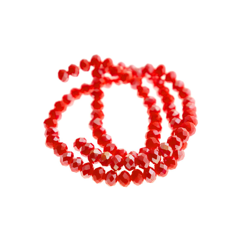 Faceted Rondelle Glass Beads 6mm x 5mm - Electroplated Red - 1 Strand 92 Beads - BD281