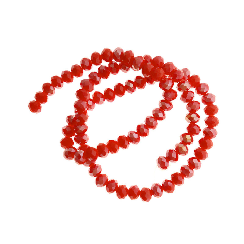 Faceted Rondelle Glass Beads 6mm x 5mm - Electroplated Red - 1 Strand 92 Beads - BD281
