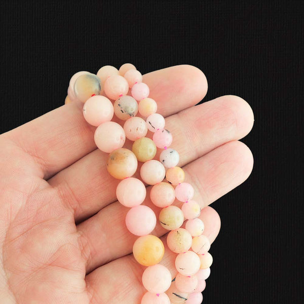 Perles rondes en opale synthétique 6 mm - 10 mm - Choisissez votre taille - Rose - 1 brin complet - BD2820