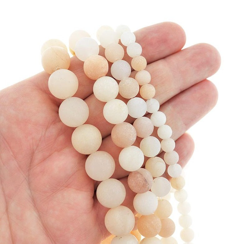Round Natural Aventurine Beads 6mm -12mm - Choose Your Size - Frosted Soft Pinks - 1 Full 15.5" Strand - BD302