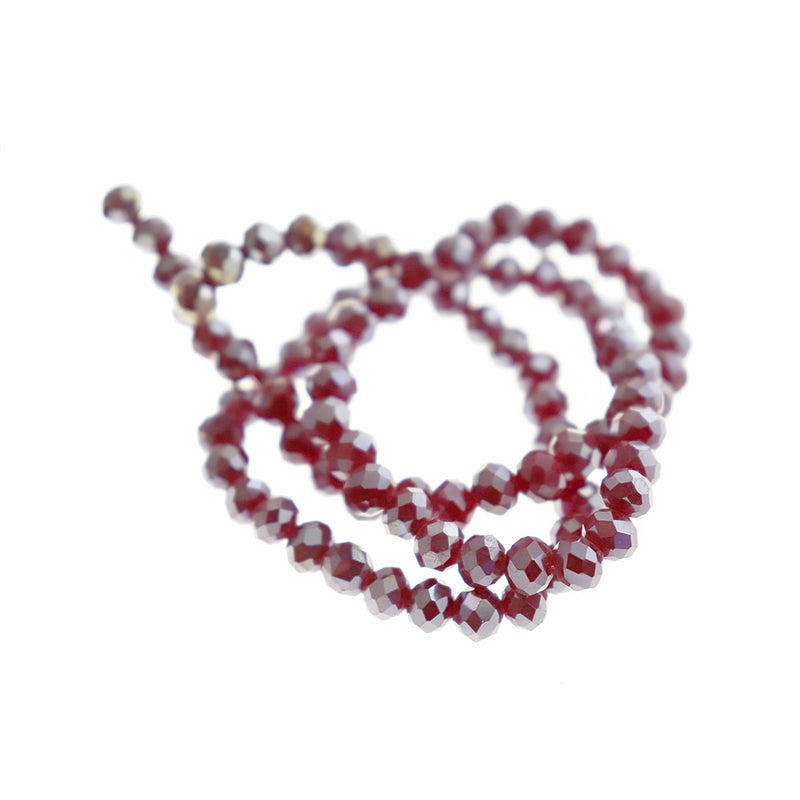 Perles de Verre Rondelle à Facettes 6mm x 5mm - Bordeaux Galvanisé - 1 Rang 92 Perles - BD342