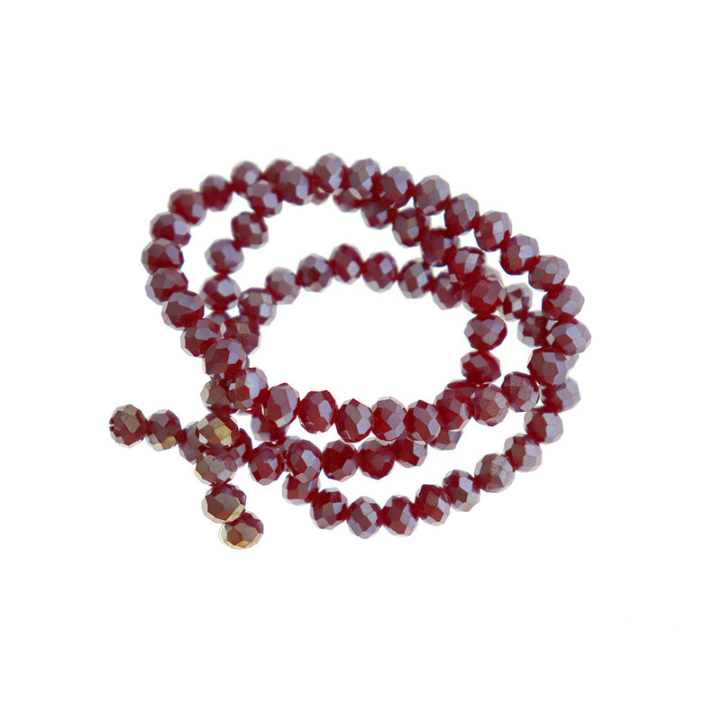 Perles de Verre Rondelle à Facettes 6mm x 5mm - Bordeaux Galvanisé - 1 Rang 92 Perles - BD342