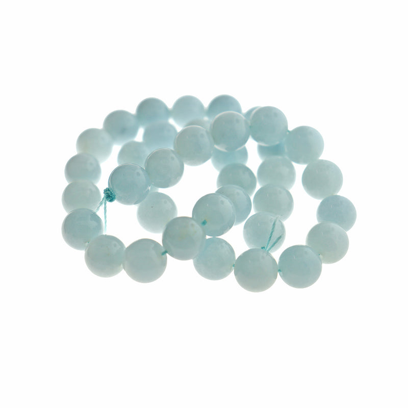 Perles rondes en pierres précieuses de calcédoine naturelle 10 mm - Aigue-marine - 1 brin 40 perles - BD357