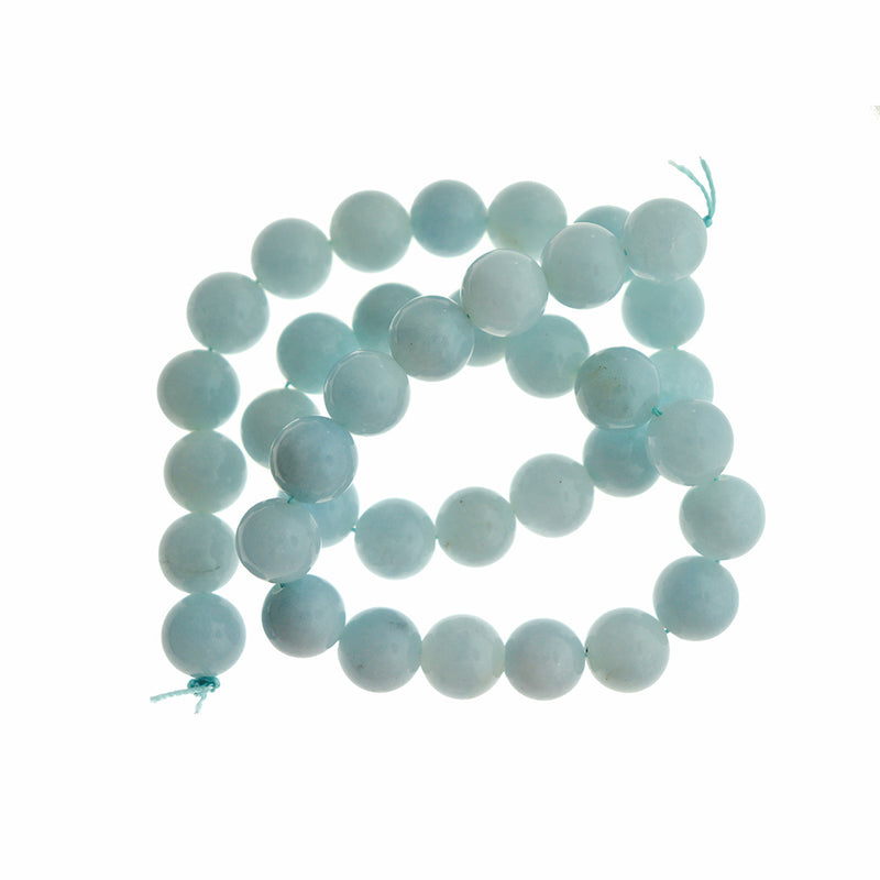 Round Natural Chalcedony Gemstone Beads 10mm - Aquamarine - 1 Strand 40 Beads - BD357