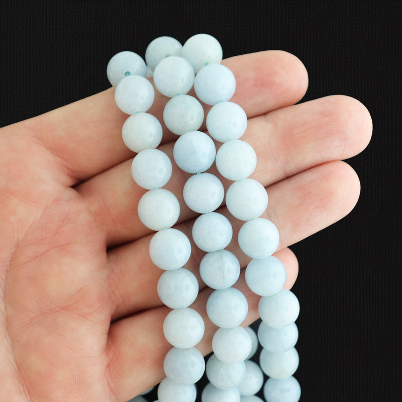Round Natural Chalcedony Gemstone Beads 10mm - Aquamarine - 1 Strand 40 Beads - BD357