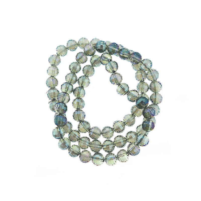 Perles de verre rondes à facettes 8mm - 10mm - Choisissez votre taille - Transparent galvanisé - 1 brin complet de 21,8" - BD387