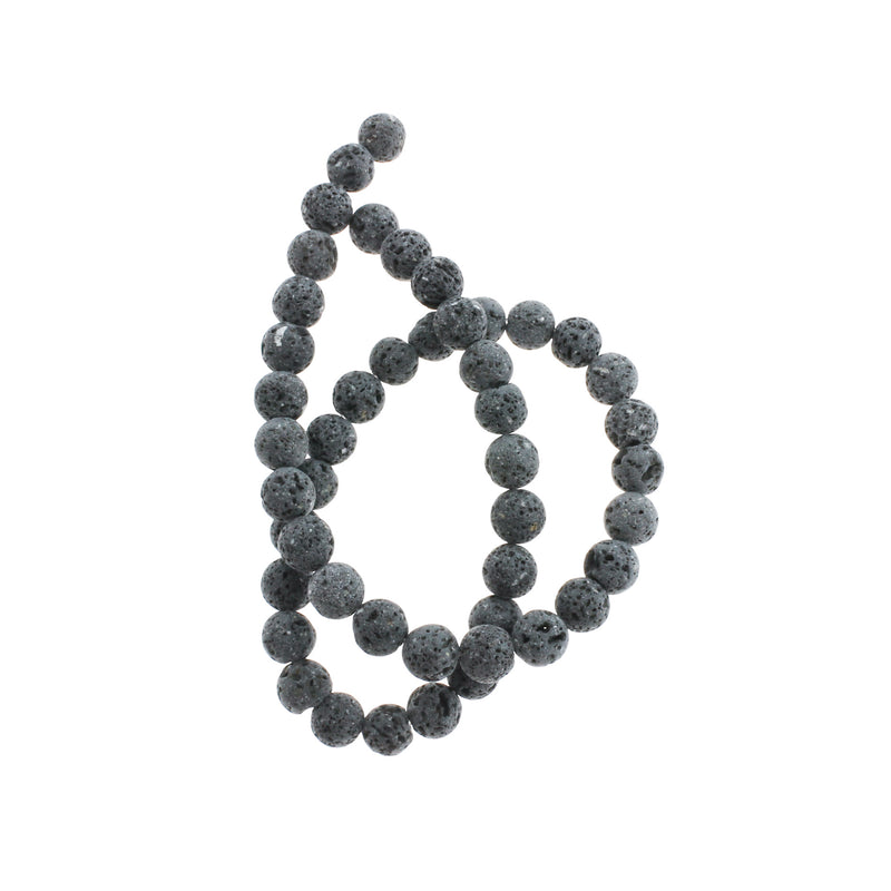 Perles de lave naturelles rondes 4mm - 12mm - Choisissez votre taille - Noir - 1 brin complet de 15,5" - BD474