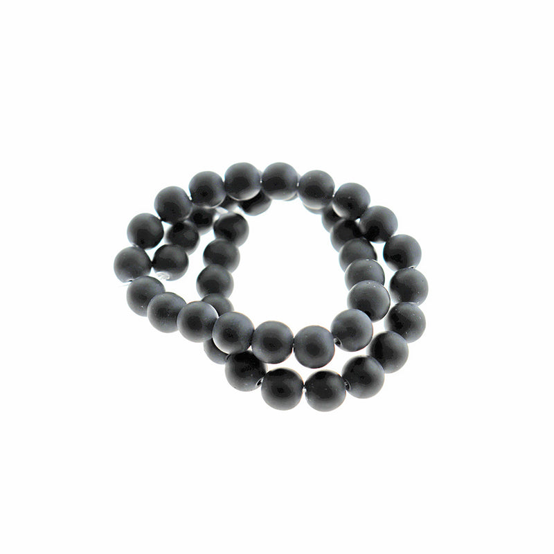 Round Glass Beads 6mm - 8mm - Choose Your Size - Frosted Black - 1 Full 11.8" Strand - BD483