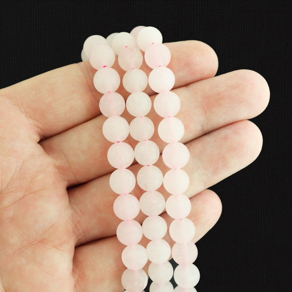 Perles rondes en quartz rose naturel 8 mm - Rose pétale givré - 20 perles - BD792