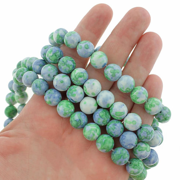 Perles de Jade Synthétique Rondes 10mm - Bleu Océan - 10 Perles - BD932