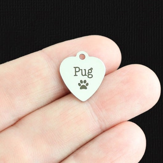 Pug Stainless Steel Small Heart Charms - BFS012-6855