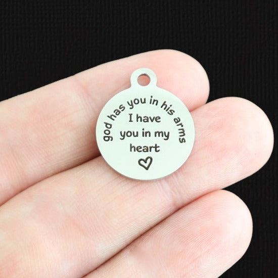 Memorial Stainless Steel Charms - God has you in his arms, I have you in my heart - BFS001-6858