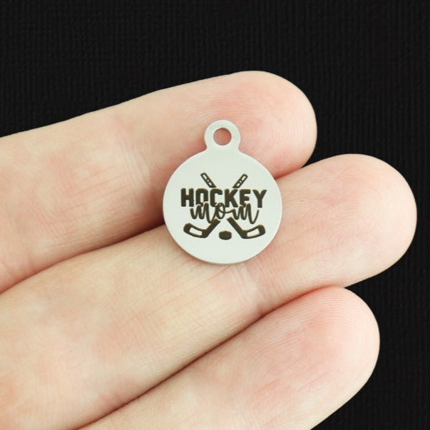 Hockey Mom Stainless Steel Small Round Charms - BFS002-7914