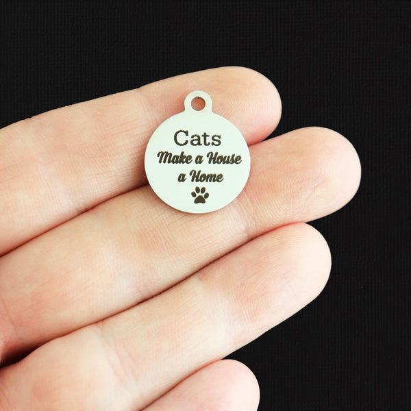 Cats make a House a Home Stainless Steel Charms - BFS001-7970