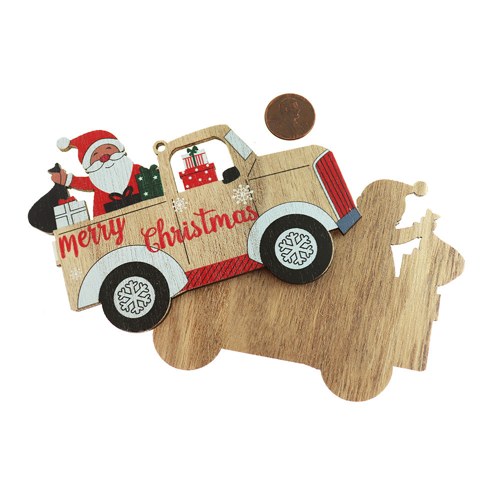 BULK 10 Merry Christmas Santa Natural Wood Charms - WP309