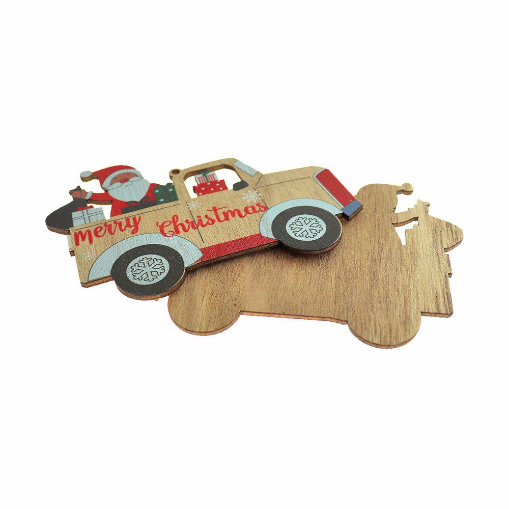 BULK 10 Merry Christmas Santa Natural Wood Charms - WP309