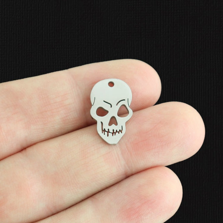 BULK 10 Skull Silver Tone Stainless Steel Charms - SSP590