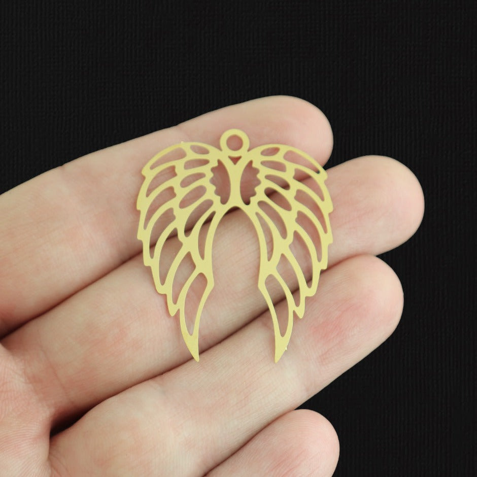 BULK 10 Wing Gold Tone Stainless Steel Charms 2 Sided - SSP601