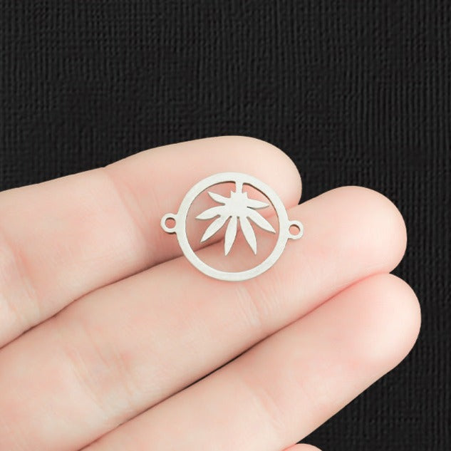 BULK 5 Weed Leaf Connector Stainless Steel Charms - SSP408