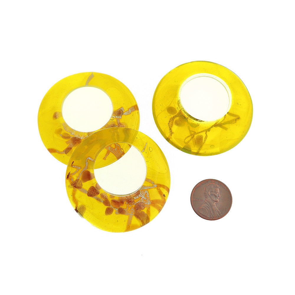 BULK 5 Pendentifs Bague en Verre Jaune 2 Faces - Z1677