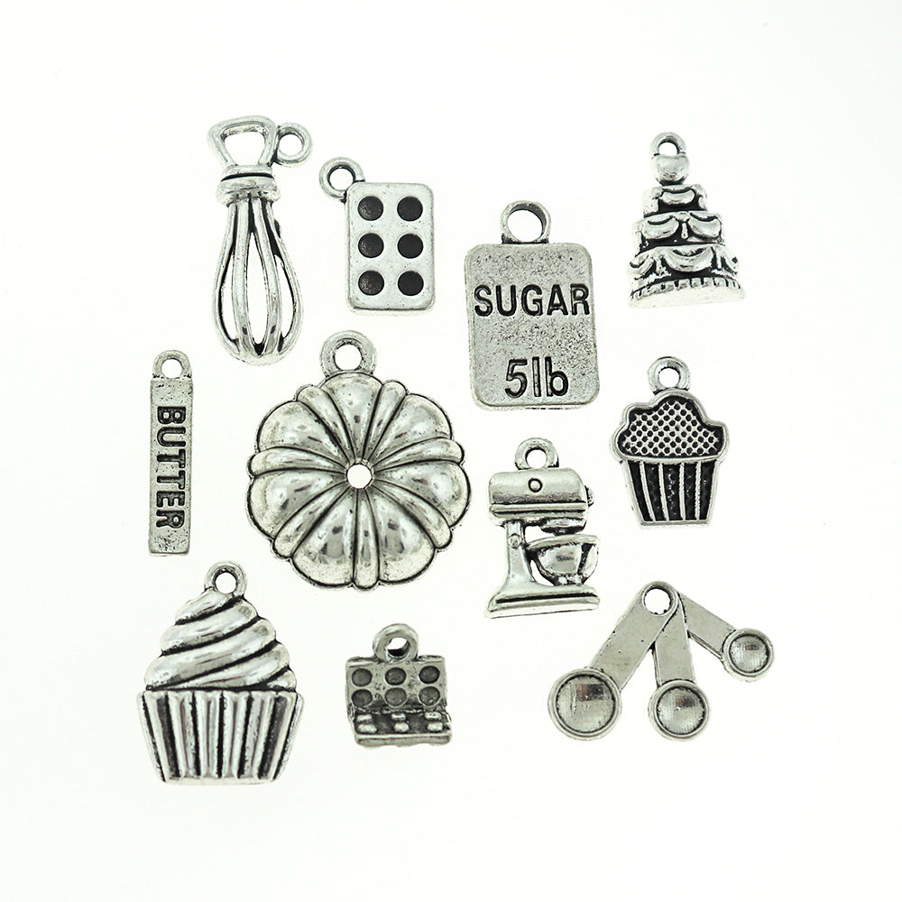 Baking Charm Collection Antique Silver Tone 11 Different Charms - COL074