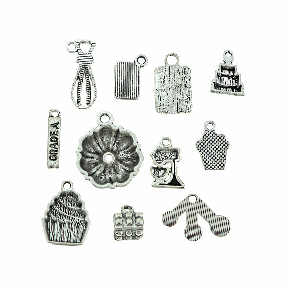 Baking Charm Collection Antique Silver Tone 11 Different Charms - COL074