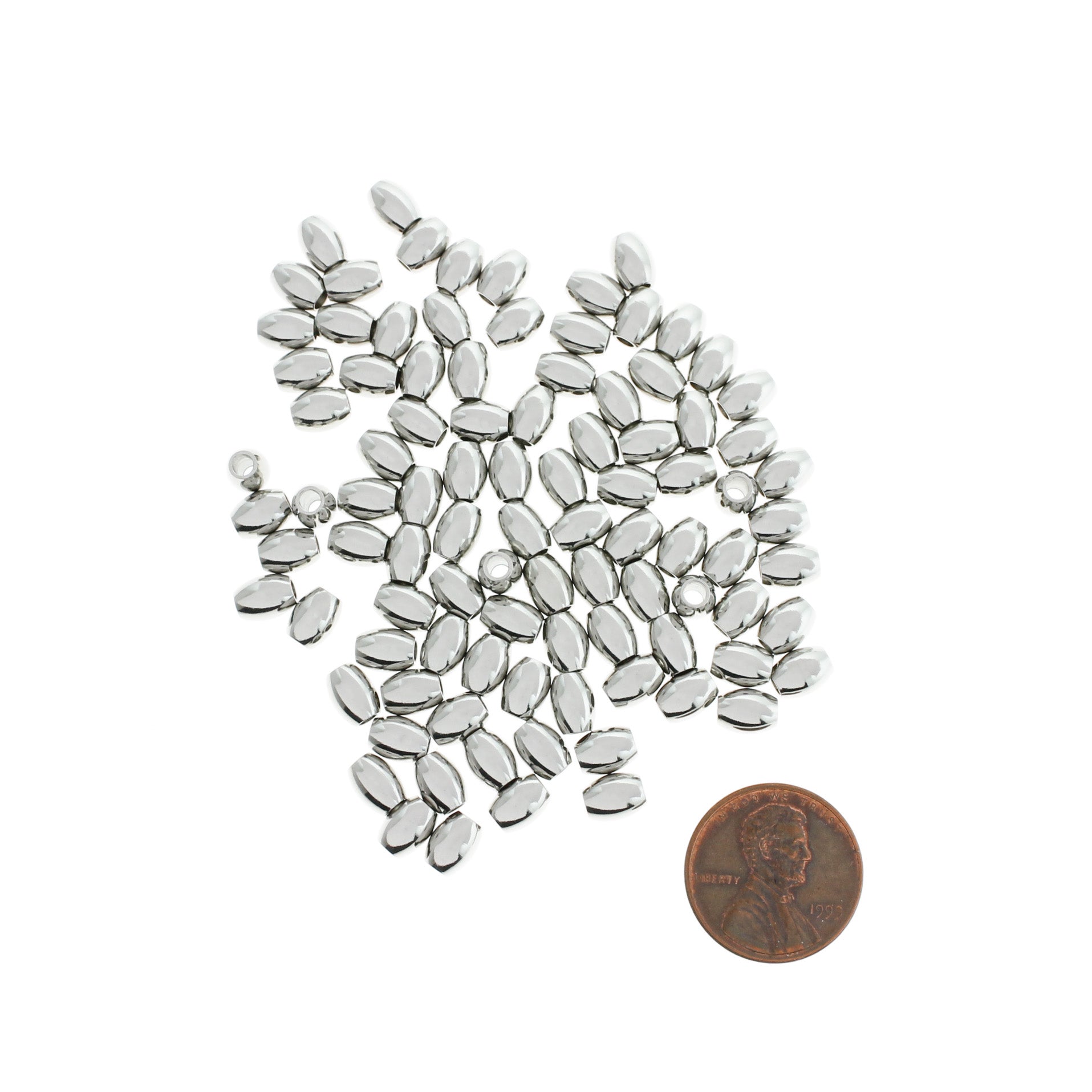 Barrel Spacer Beads 6.5mm x 5mm - Silver Stainless Steel - 12 Beads - FD336