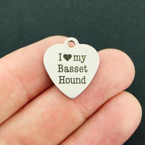Basset Hound Stainless Steel Charms - I love my - BFS011-3013