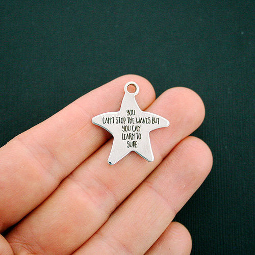Beach Stainless Steel Starfish Charms - You can't stop the waves but you can learn to surf - BFS019-1061