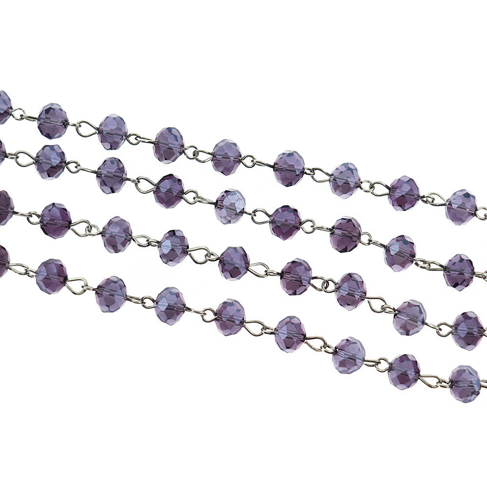 Beaded Rosary Chain - 8mm - Rondelle Glass & Silver Tone - Choose Your Color!