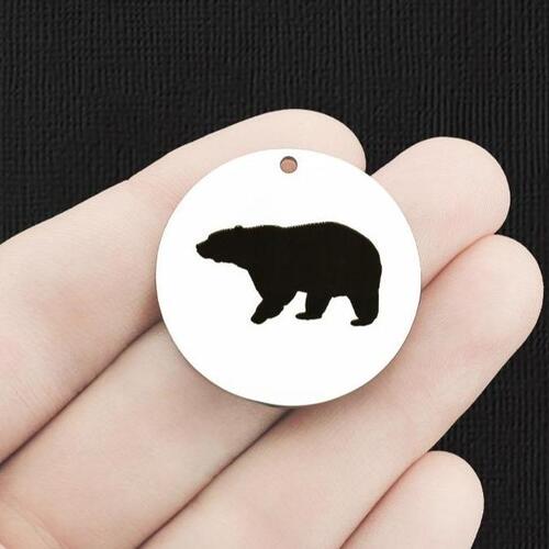 Bear Stainless Steel 30mm Round Charms - BFS010-6338