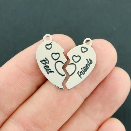 Best Friends Silver Tone Stainless Steel Charms 2 Piece Set - MT687