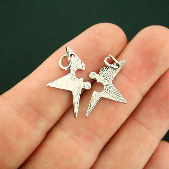 Best Friends Star Antique Silver Tone Charms 2 Piece Set - SC7330