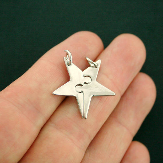 Best Friends Star Antique Silver Tone Charms 2 Piece Set - SC7330