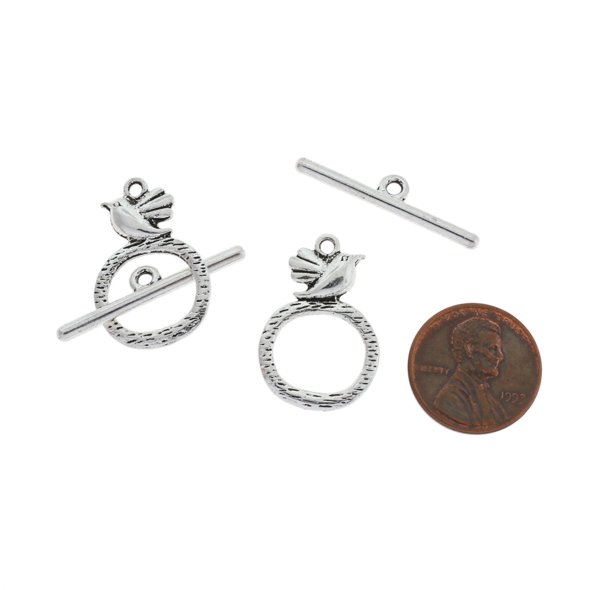 Bird Antique Silver Tone Toggle Clasps 29mm x 6mm - 5 Sets 10 Pieces - FD1052