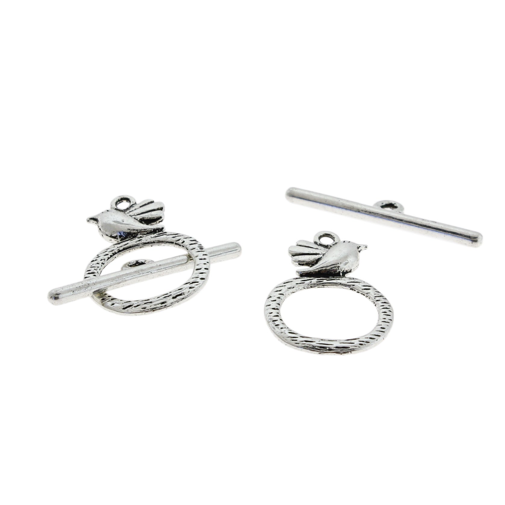 Bird Antique Silver Tone Toggle Clasps 29mm x 6mm - 5 Sets 10 Pieces - FD1052