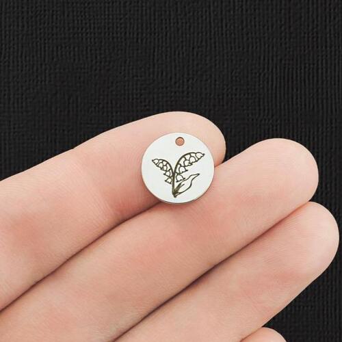 Birth Month Flower Stainless Steel 13mm Round Charms - May Lily - BFS007-5952