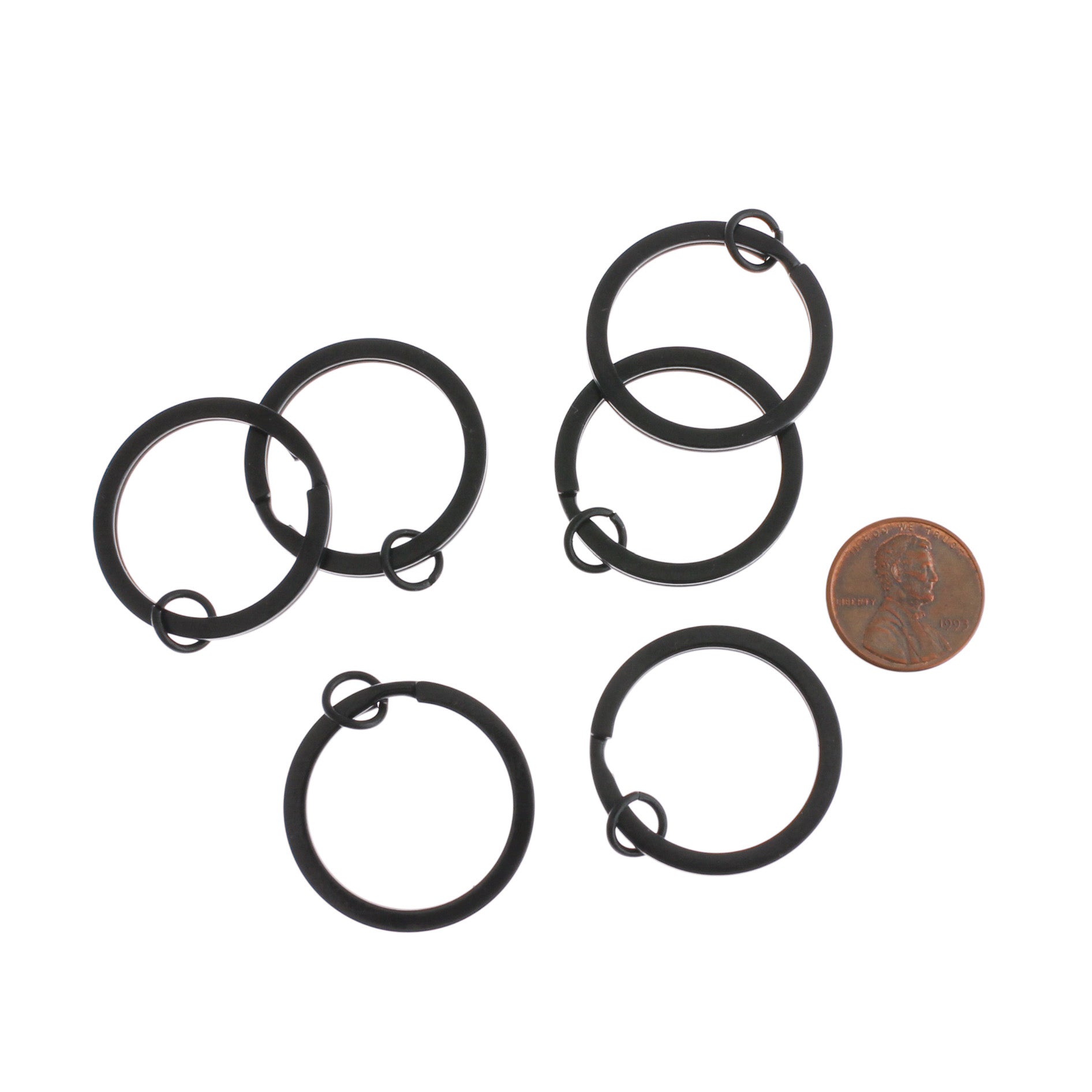 Porte-clés en émail noir avec anneau de saut attaché - 30 mm - 4 pièces - FD263