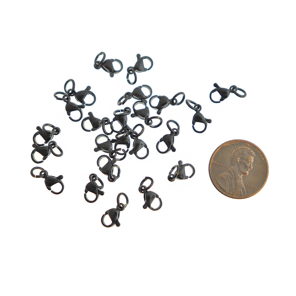 Black Stainless Steel Lobster Clasps 9mm x 5.5mm - 10 Clasps - FF302