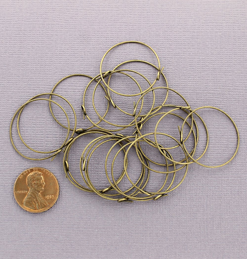 Fils de boucles d'oreilles en bronze - Cerceaux à breloques de vin - 25 mm - 25 pièces - Z107