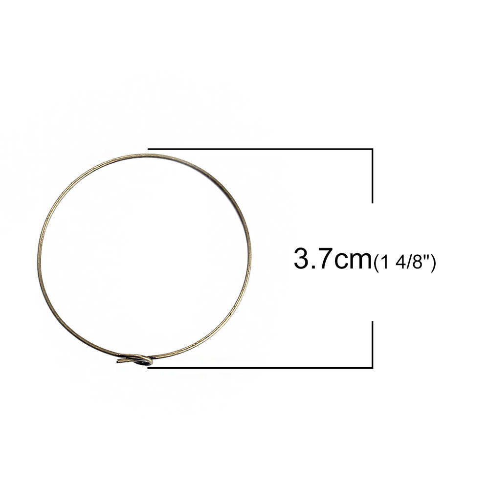 Bronze Tone Earring Wires - Wine Charms Hoops - 37mm - 20 Pieces - Z492