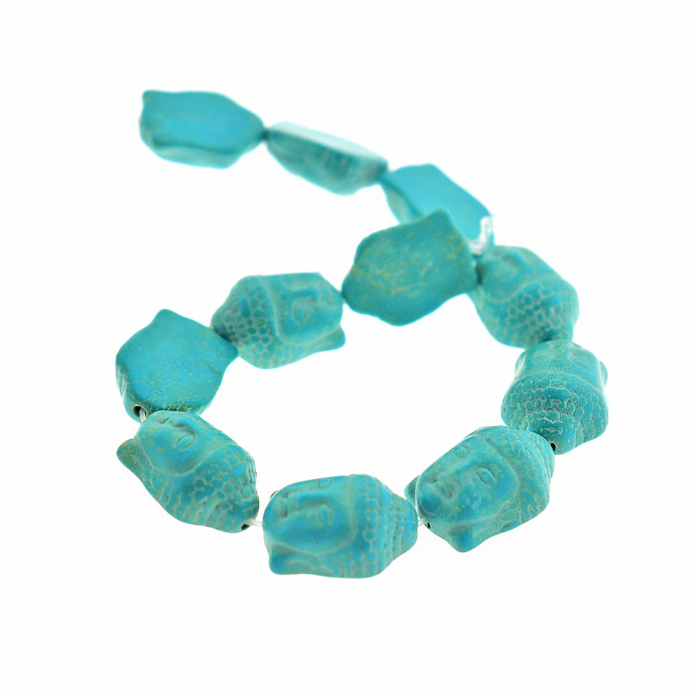 Bouddha Turquoise Synthétique Perles 15mm x 13mm - Turquoise - 1 Rang 12 Perles - BD2299