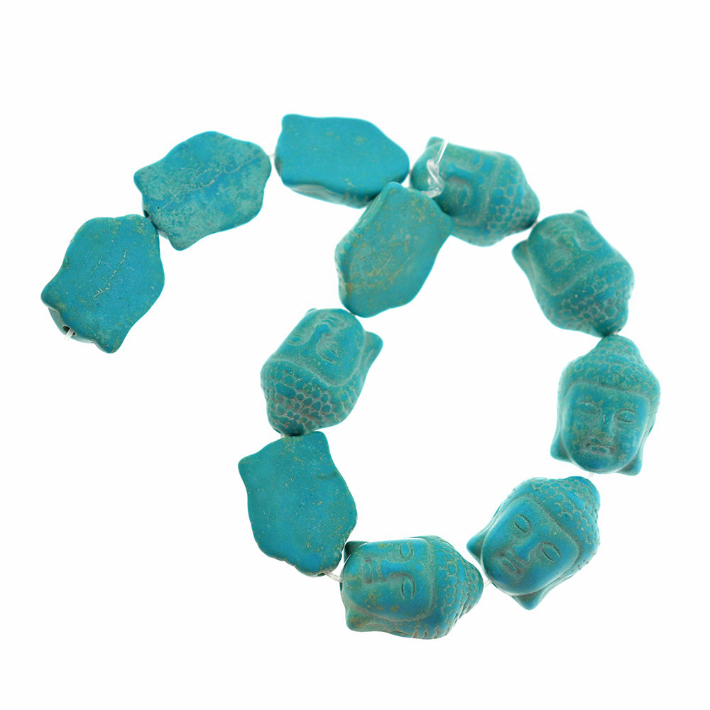 Buddha Synthetic Turquoise Beads 15mm x 13mm - Turquoise - 1 Strand 12 Beads - BD2299