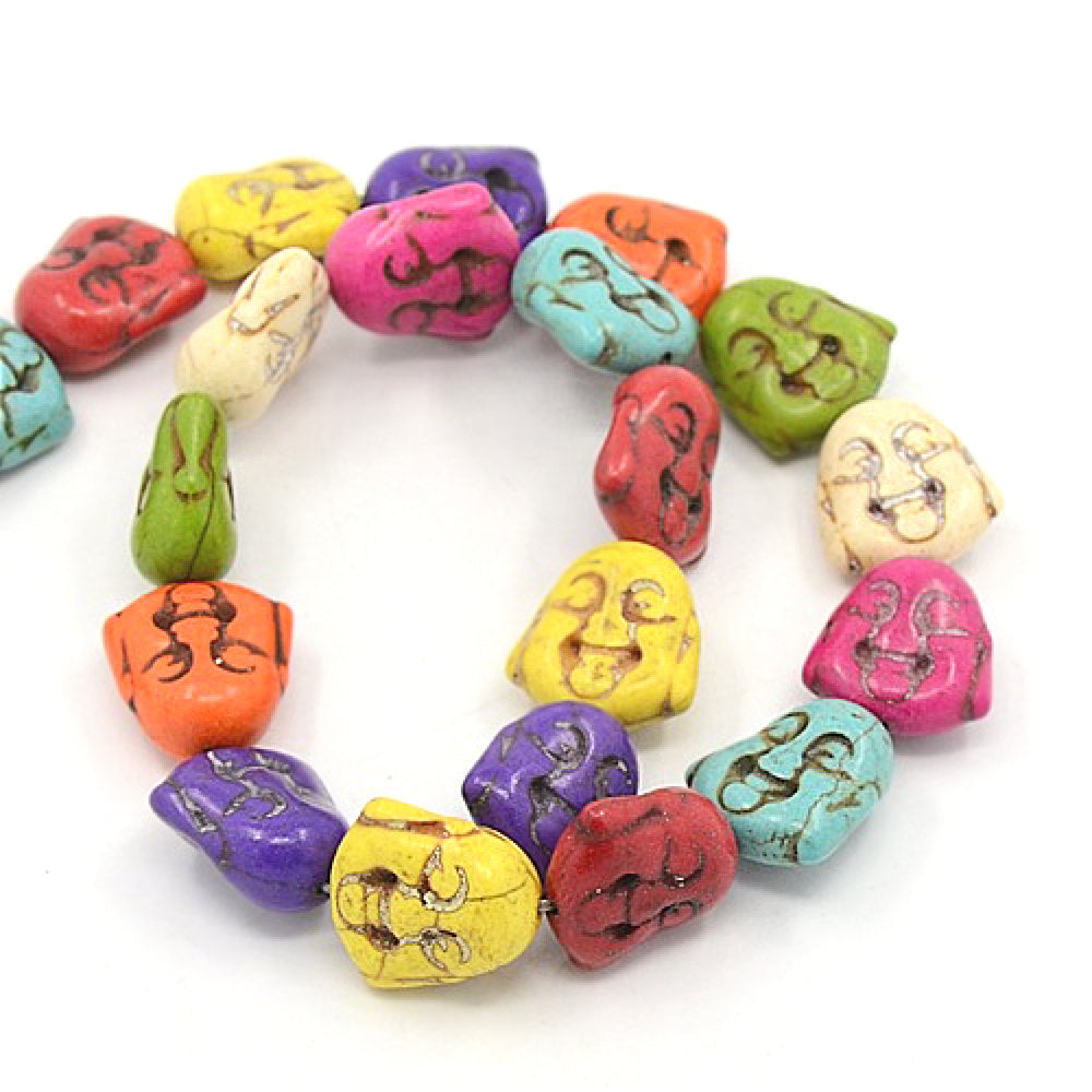 Buddha Synthetic Turquoise Beads 20mm x 18mm - Assorted Rainbow Colors - 1 Strand 21 Beads - BD551